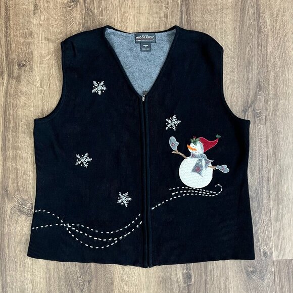 Woolrich Snowman Christmas Winter Holiday Zip Front Sweater Vest Sz M - Picture 1 of 12